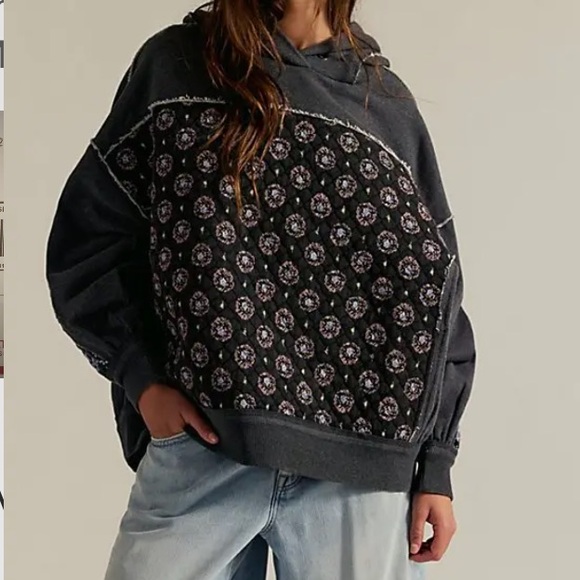 We The Free Tops - Free People Get Ditsy Hoodie-Charcoal-We The Free